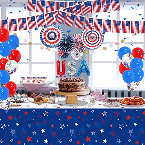 Image of 3 Pack Patriotic Tablecloth Decorations for 4th of July Independence Day, Plastic Memorial Day Table Cover Printed with Stars and Fireworks for Patriotic Themed Party Supplies, 54 x 108 Inch