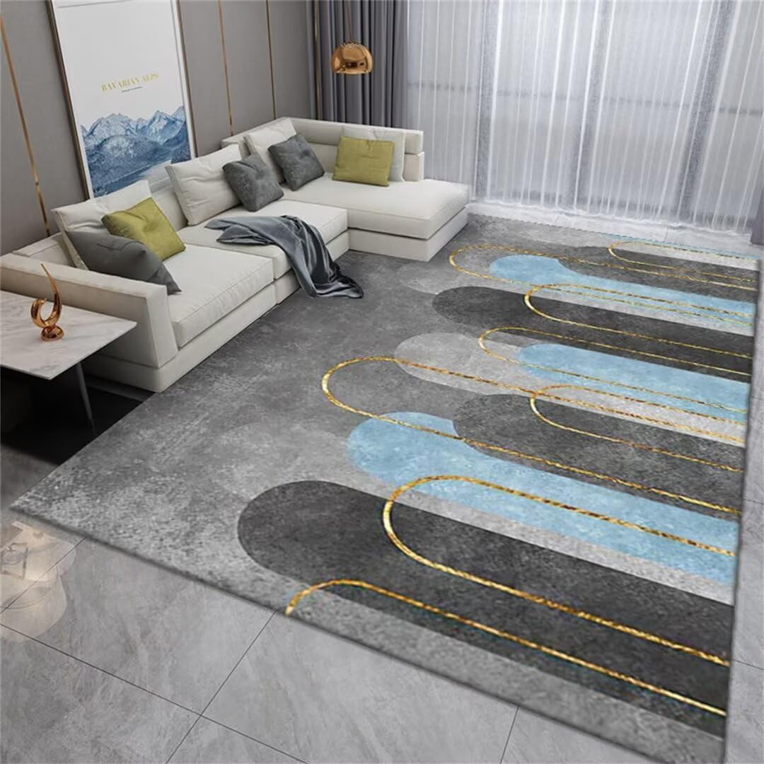Tapis de salon ovale à motif simple bleu pour sublimer votre intérieur