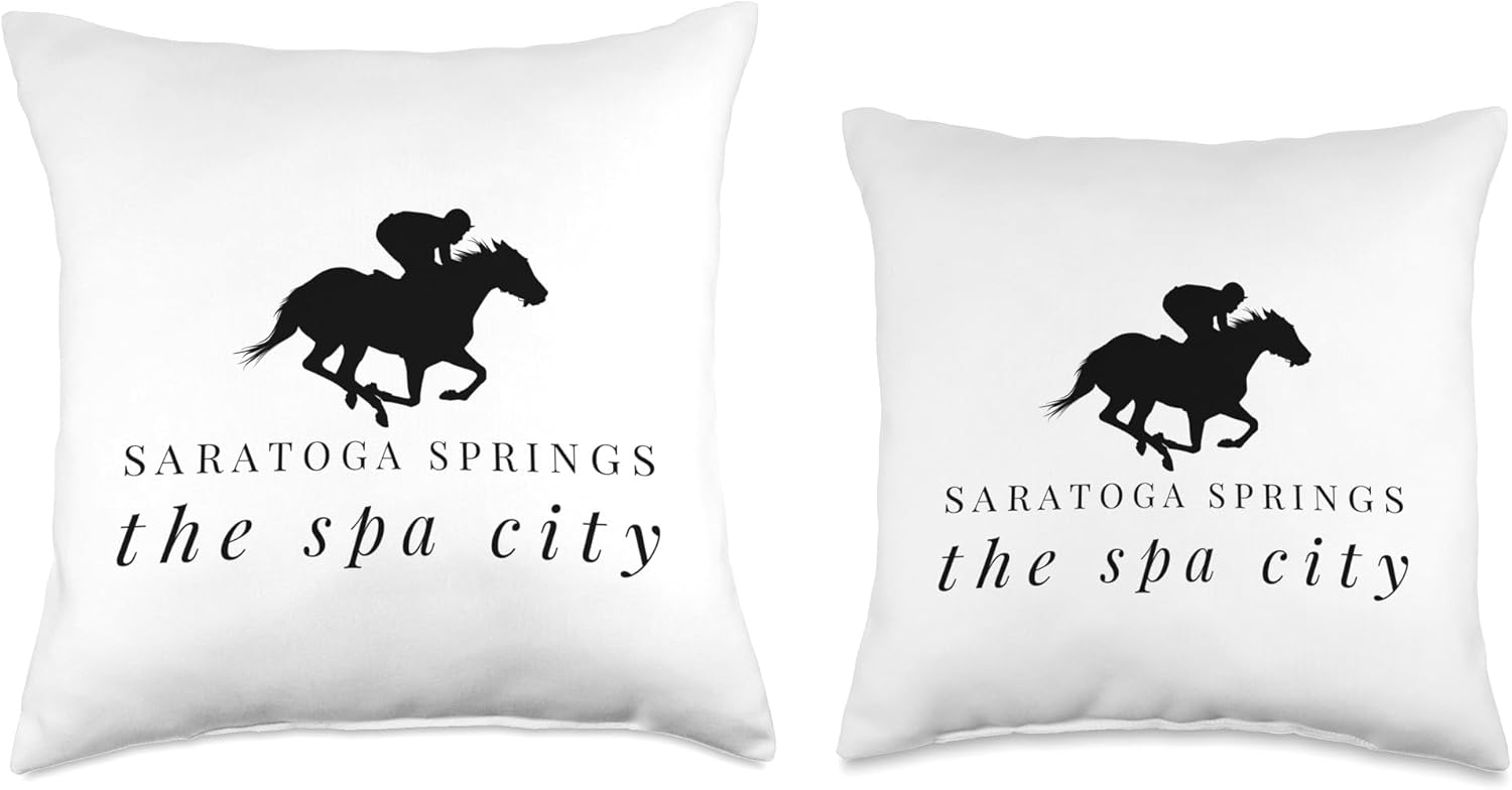 Saratoga Springs Upstate New York Horse Racing Throw Pillow