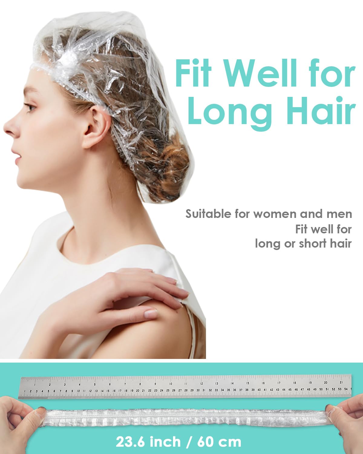 Auban 80 PCS Shower Cap Disposable Extra Large,Bath Caps Clear Waterproof Plastic Elastic Hair Bath Cap Hotel Travel Essentials Accessories Deep Conditioning Hair Care(23.6