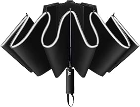 Gimars Parapluie Pliant avec 10 Baleines 210T Revêtement en Téflon Anti UV, Bandes Réfléchissantes, Ouverture/Fermeture Automatique - Noir