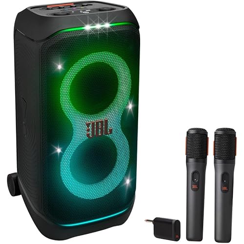 JBL PartyBox Stage 320 Portable Party Speaker Bundle with Wireless Microphone System (Black)