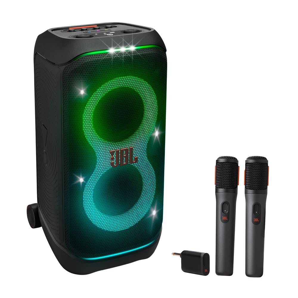 JBL PARTYBOX Stage 320 Portable Party Speaker Bundle with Wireless Microphone System (Black)