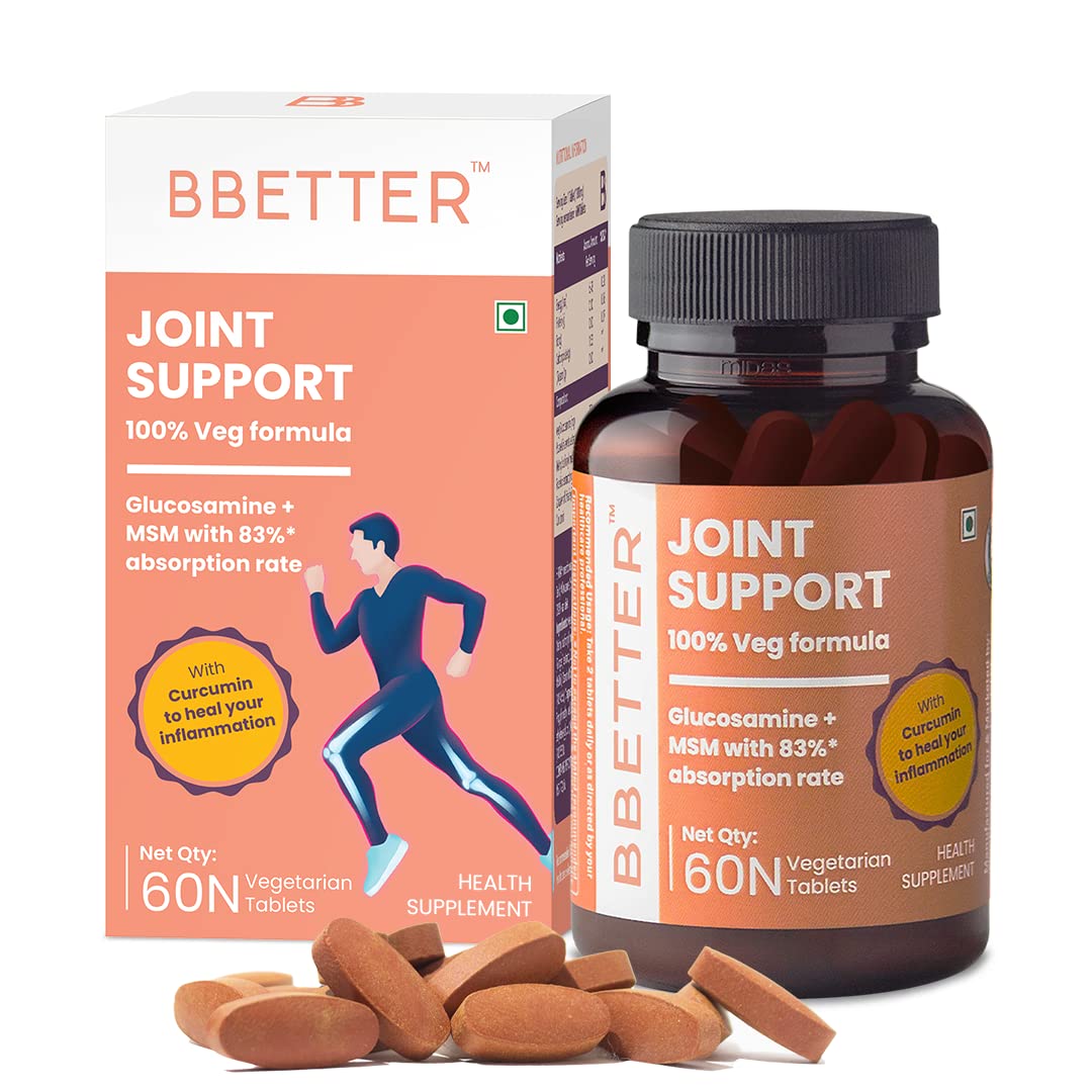 BBETTER Joint Support Supplement, 100% Veg Formula with Glucosamine Chondroitin MSM To Manage Joint Pains & Inflammation - 60 Tablets (B0948W84Q3) Amazon Price History, Amazon Price Tracker