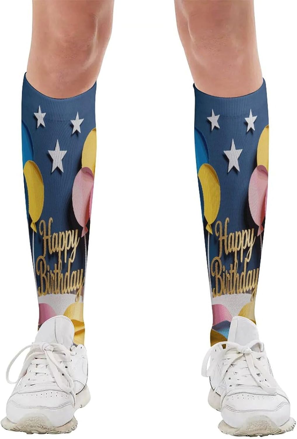 Happy Birthday Balloon Socks Knee High Athletic Socks Long Boot Chunky Sock Outdoor Sport Compression Sock for Women Men