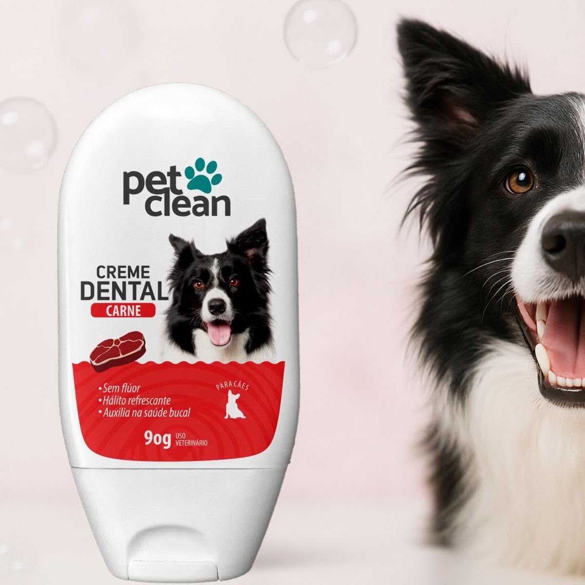 Pet Clean Creme Dental Sabor Carne com Dedeira de Silicone, 90g, Sem Flúor, para Cães e Gatos