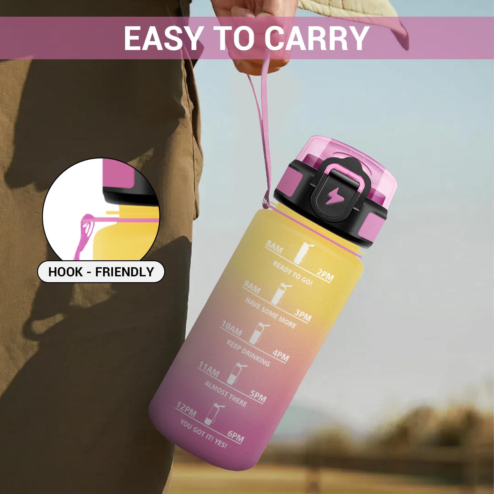 Borraccia Bambini 500ml, Borraccia con Indicazione del Tempo, Leggera e Facile da Tenere, Riutilizzabile e Facile da Pulire, Bottiglia Bambini con Cannuccia, per Palestra, Corsa, Yoga, Ufficio