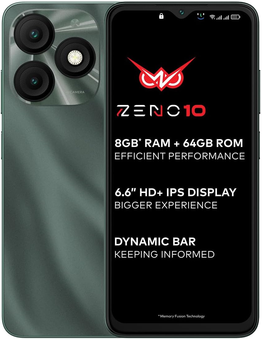 itel ZENO 10|6.6" HD+ Display with Dynamic Bar| 3GB RAM + 64GB ROM, Upto 8GB RAM with Memory Fusion|Octacore Processor|8MP AI Dual Rear Cam|5000 mAh Battery | Phantom Crystal