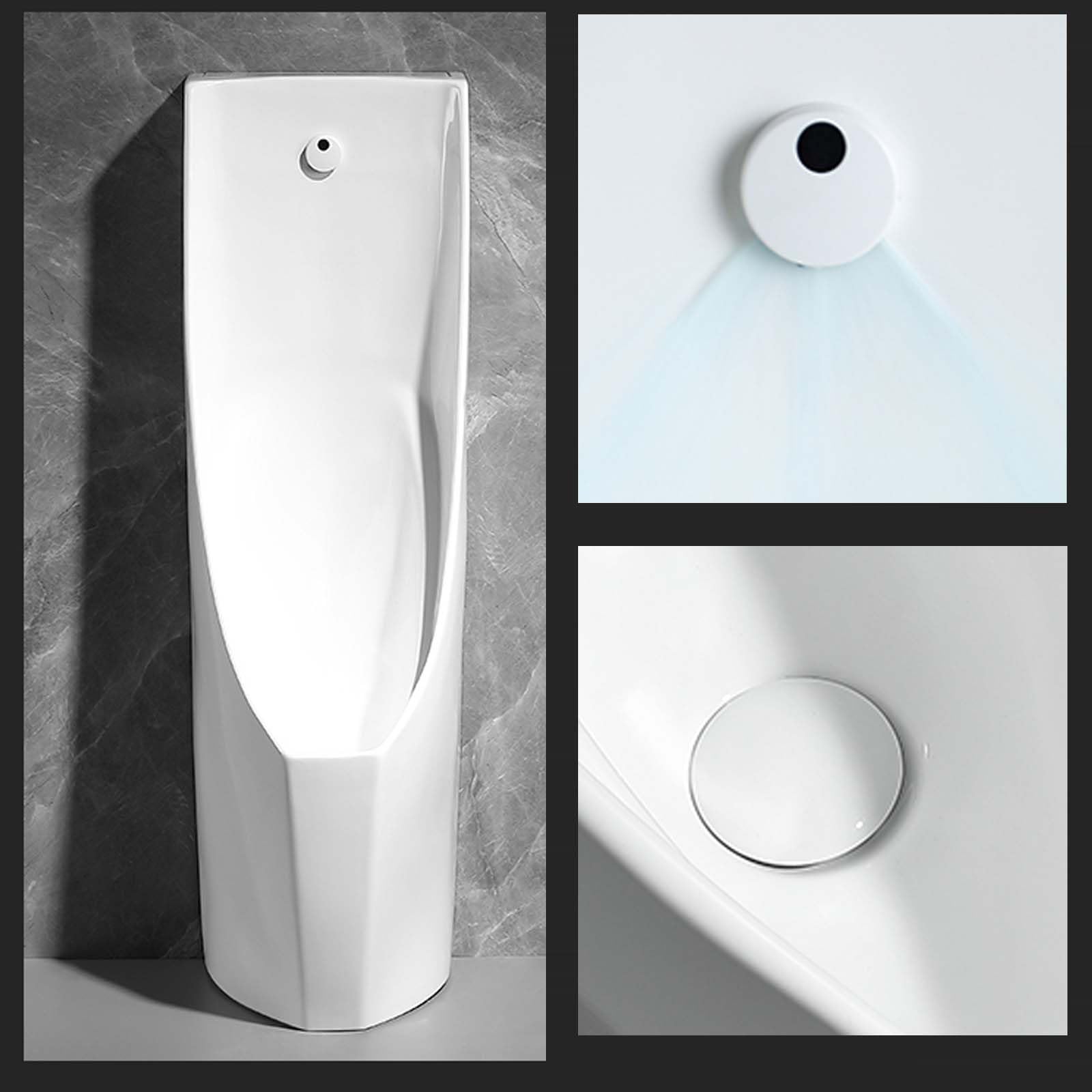 Orinatoio Commerciale con sensore Automatico per Uomo con valvola di Scarico, per Bagno pubblico a Prova di perdite, sensore Intelligente antispruzzo per Uomo, Ceramica (Tipo A)