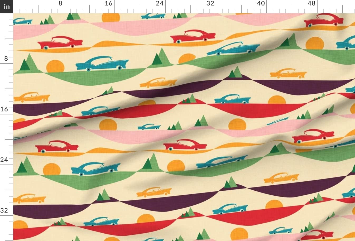Spoonflower Fabric - Retro Trip Travel Vintage Mid Century Modern Printed on Chiffon Fabric by The Yard - Sewing Fashion Apparel Dresses Home Decor
