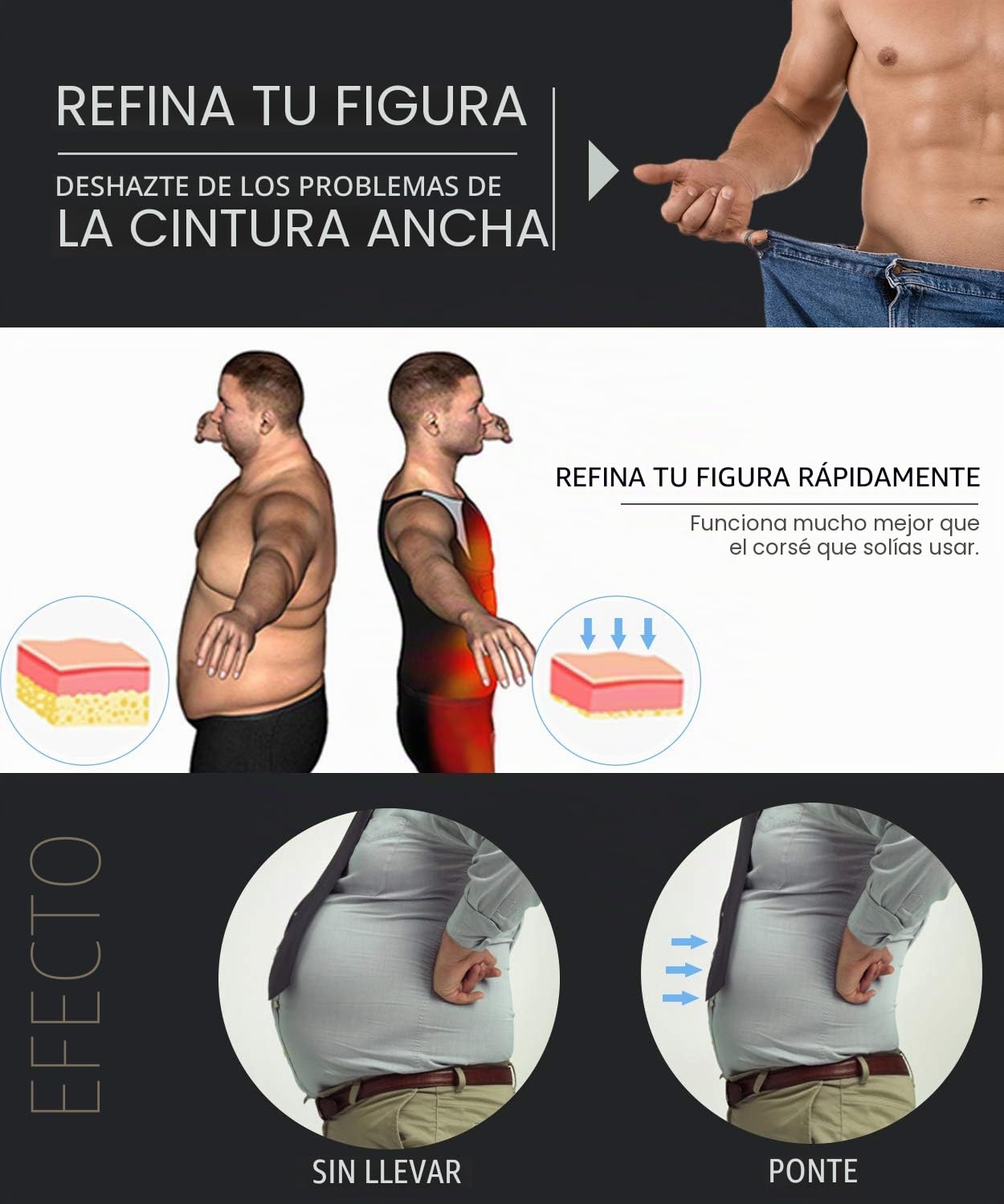 Fajas Shapewear Mono Reductoras Hombre Body Shaper Control de Abdomen y Piernas Compresión de Cuerpo Moldeadora Calzoncillos Pantalones Camiseta Interior