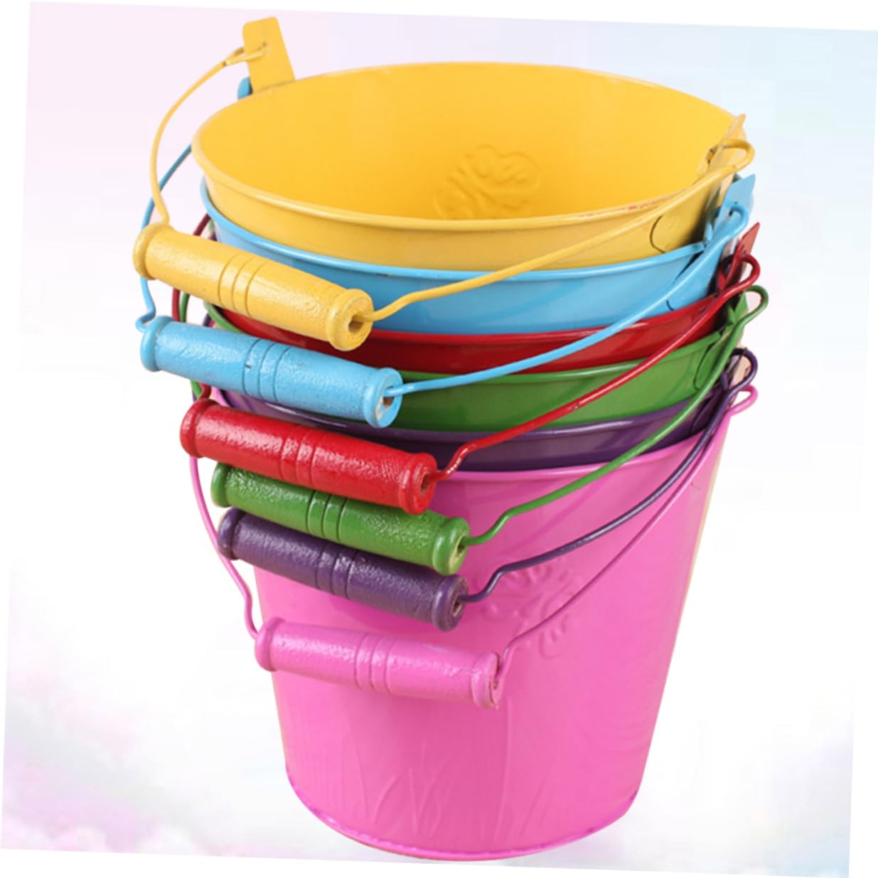 Gatuida Seau de Pêche Jouet en Étain Léger, Lot de 6 Mini Seaux de Plage pour Garçon et Filles, Jouet de Plage Créatif pour Camping et Jeux en Plein Air Couleur Aléatoire