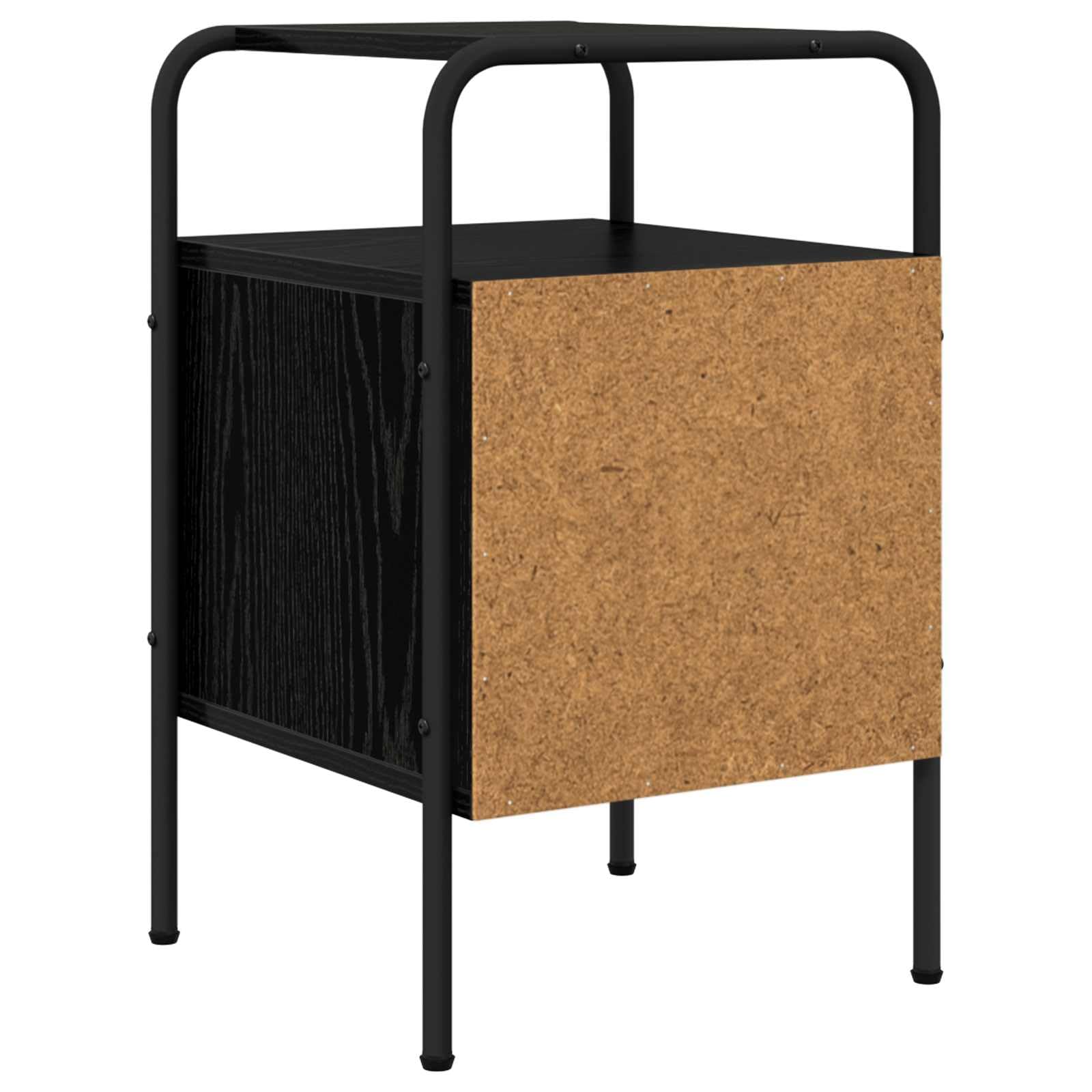 Armadio da Notte 2 pz Rovere Nero in Legno ingegnerizzato con Telaio in Acciaio, 35x36,5x56 cm, Mobiletto con Anta e Ripiano, Comodino Salvaspazio per Camera da Letto e Soggiorno