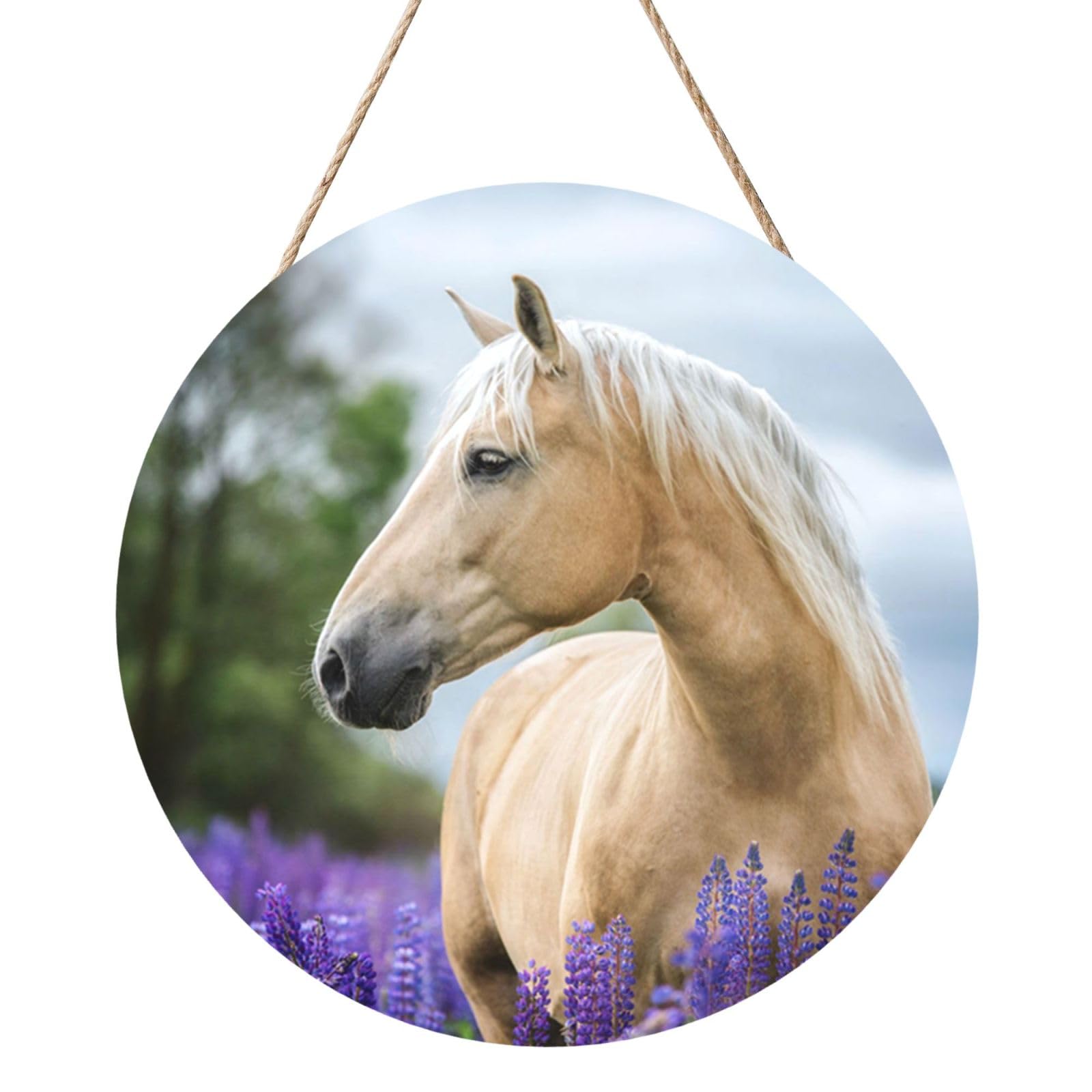 InOmak Beautiful Palomino Horse Lavender, Round Wood Panel Painting 12 in, Wall Hanging Painting For Home