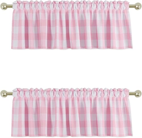 2 piezas Valences Buffalo Check - Cortinas clásicas a cuadros para cocina, cenefa para ventana, sala de estar, dormitorio, bolsillo para barra, rosa