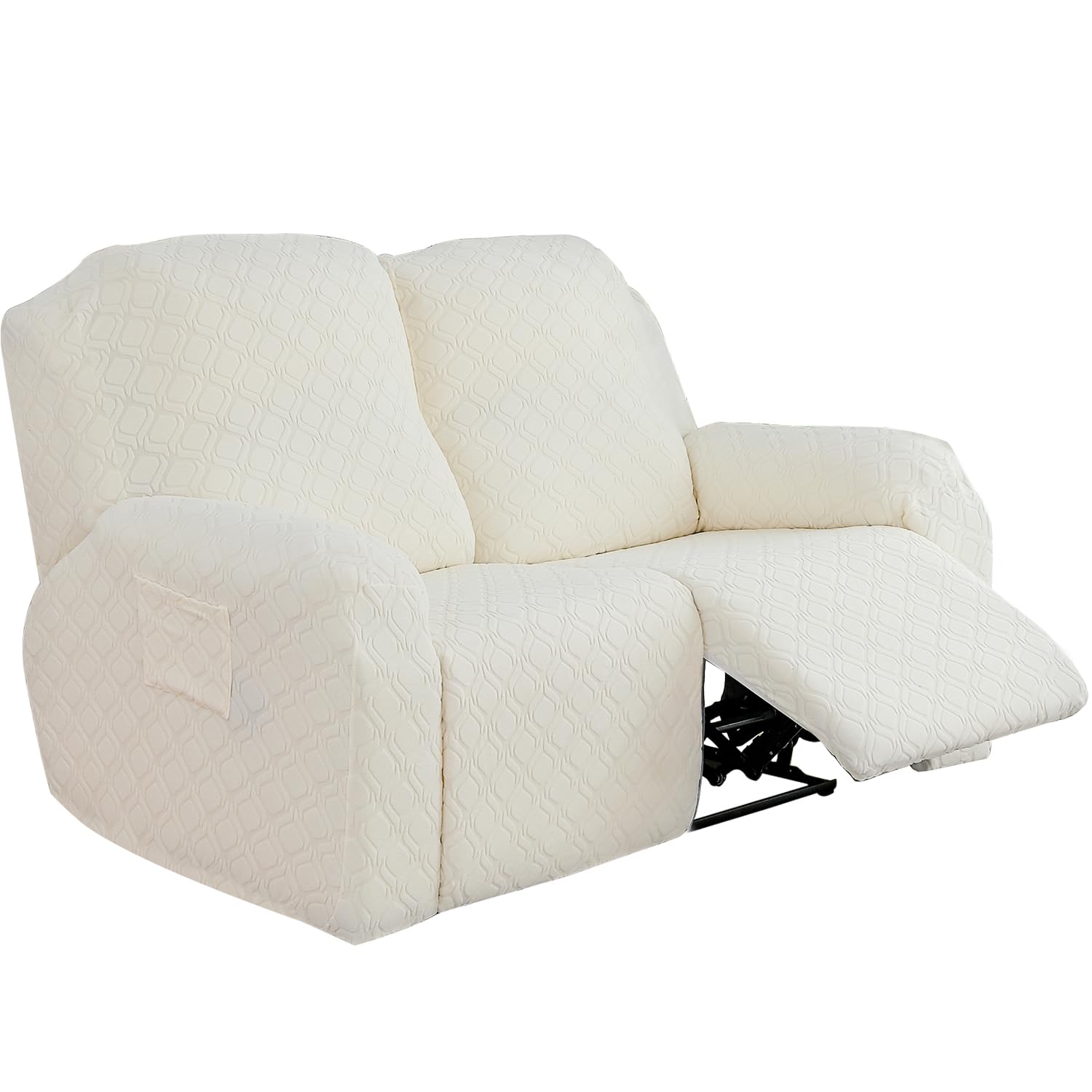 Topchances Recliner Chair Cover - Super Soft Stretch Cover with Side Pocket, Furniture Protector (Jacquard Beige White)