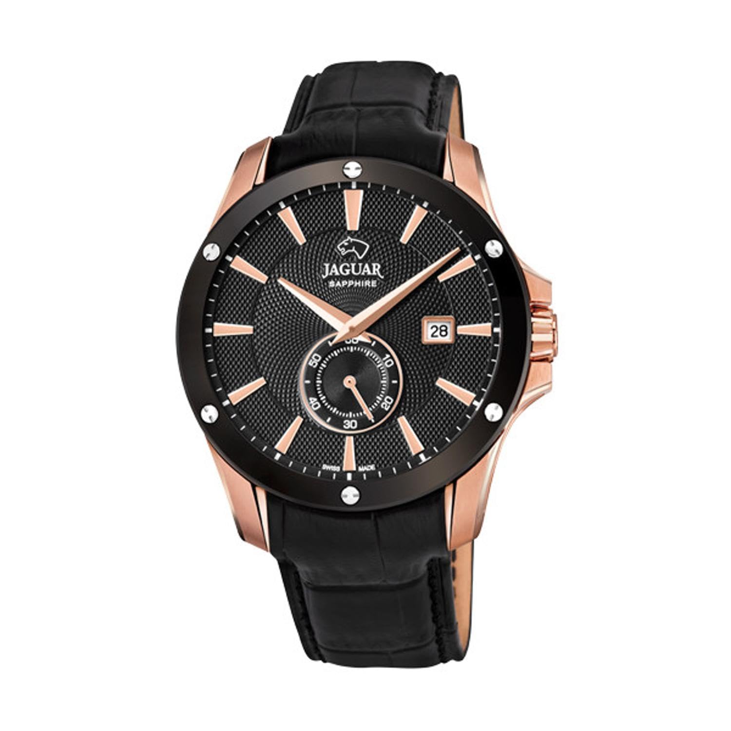 JAGUAR Watch Model J882/1 from the ACAMAR Collection, 44 mm Case Black Leather Strap for Men, one Size, Strip
