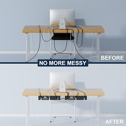 Miniatura 3 de APS Bandeja de organización de cables debajo del escritorio, paquete de dos organizadores de cables de metal negro de 16 pulgadas, adhesivo o