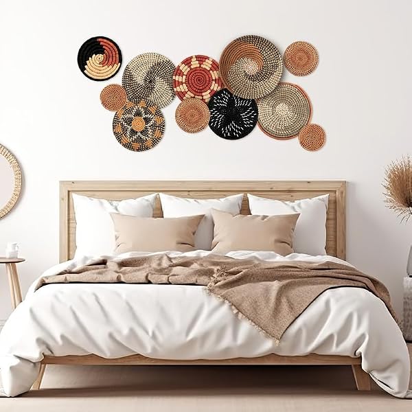 Tatuo 11 Pcs Boho Wall Basket Decor Bulrush Woven Wall Hanging Art Round Farmhouse Rustic Handmade Wicker for Summer Home, Bedroom, Living Room, Kitchen Decorations, Multi Sizes(Classic) by Tatuo - Image 6