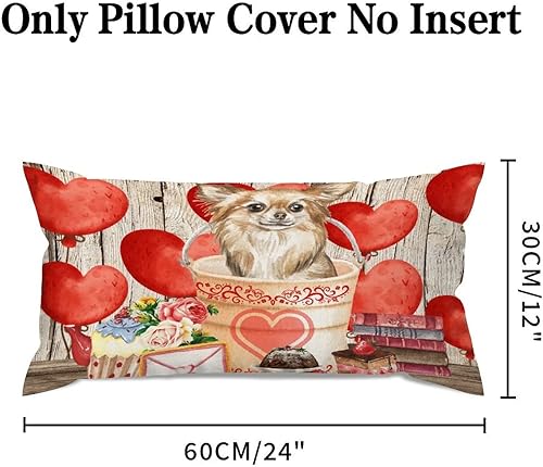 Miniatura 8 de Fundas de almohada lumbar con textura de madera rústica para perro en cubo corazón rojo para el día de San Valentín fundas de cojín de lona para
