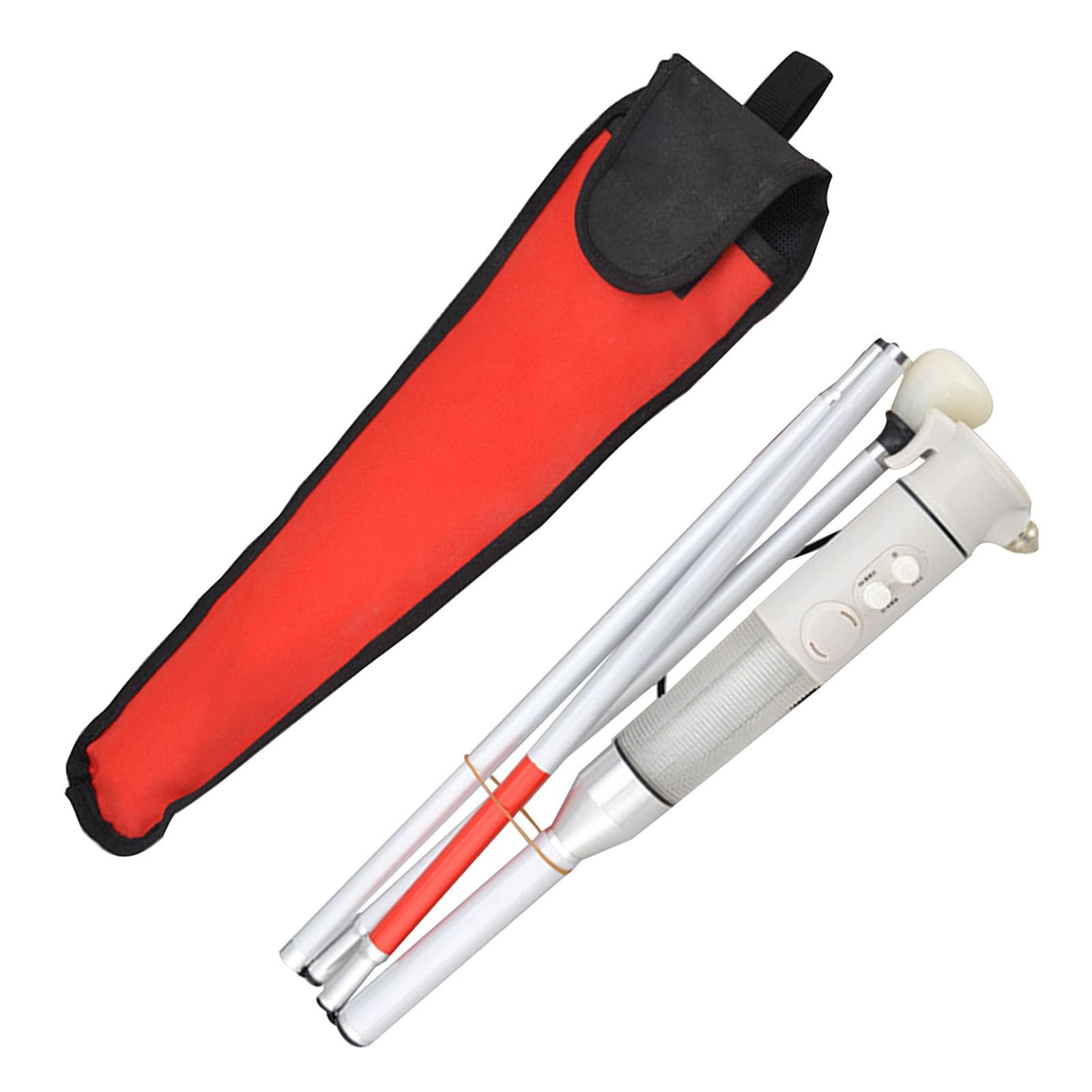 Bastón ciego plegable - Bastón plegable de aleación de aluminio de 4 secciones para ciegos, con alarma de voz con sonido y luz + película reflectante roja(White,B(137cm/54in))
