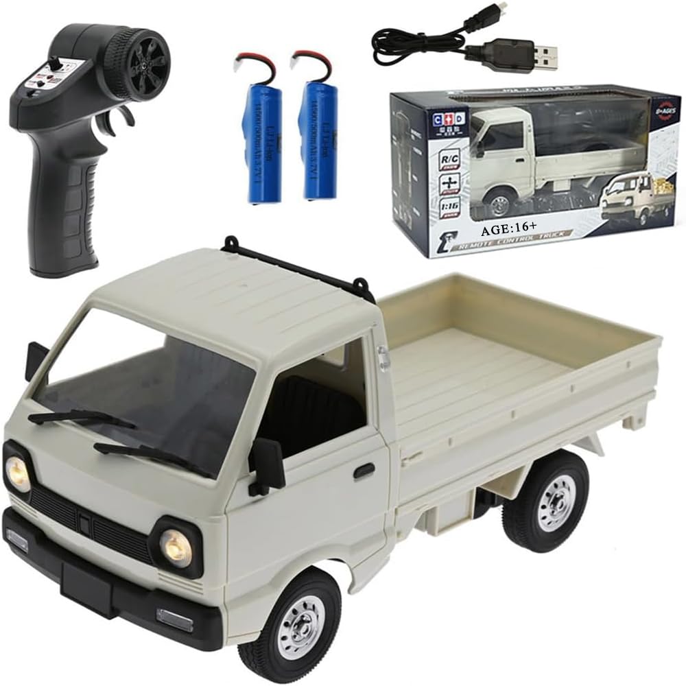 Wooptoothy WPL D12Mini Kei Truck RC Car 1/16 2.4Ghz Remote Control Rock Crawler Off Road Truck with Brushed Motor, LED Headlights, Middle Engine Rear