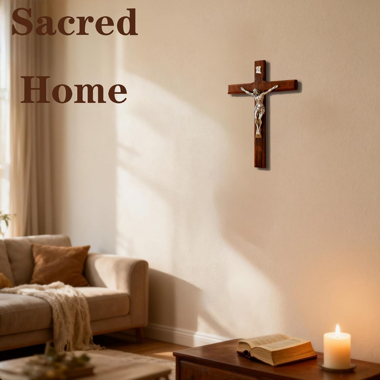 CZMZHFC Crucifix Wall Cross，Handmade Wood Cross Wall Decor Catholic Crucifix, HexiangStore Baptismal Gifts from Parents and Relatives Catholic Cross