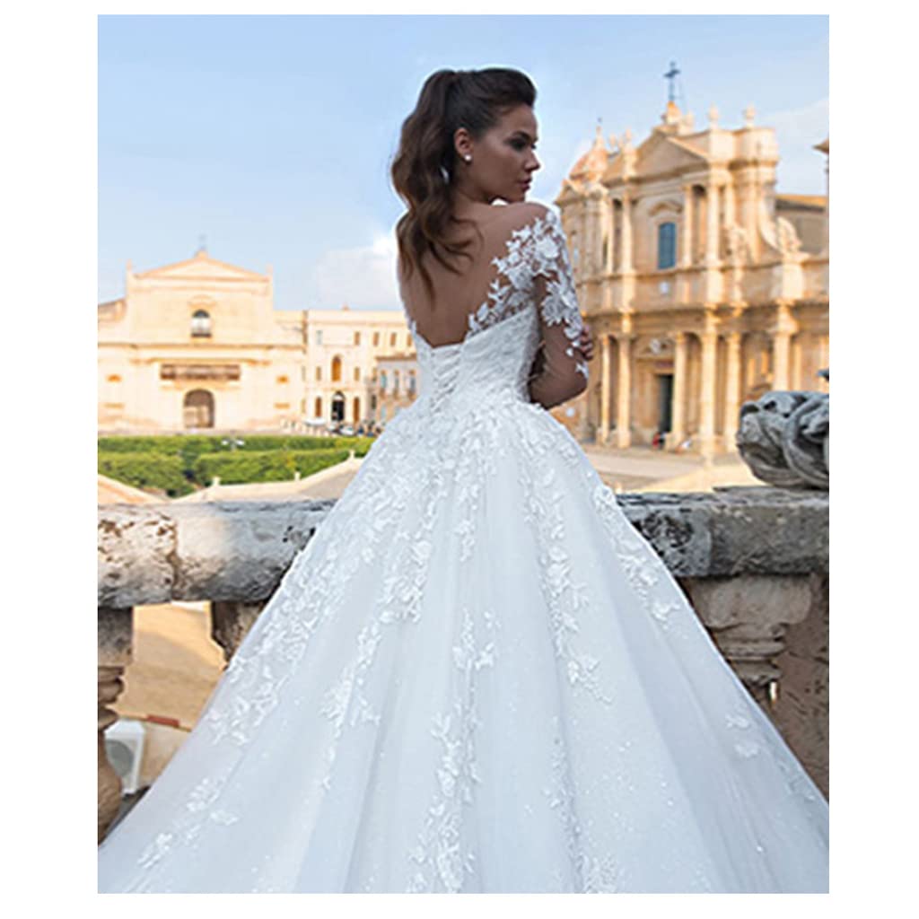 Robes de mariée Robes de mariée Robes de soirée Robes de Bal Robes de Tapis Rouge Col en V Manches Longues Cravate Tutu Jupe Dentelle Robe de mariée traînante Sexy Blanc Nouveau Longer Version 8