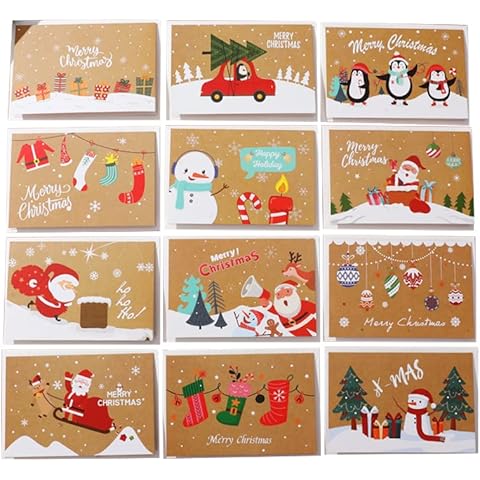 PARTSQUEEN 24Pcs Christmas Cards with Envelopes, Gifts for Friend, Family and Love with blessing for Party, Christmas and New Year Cover