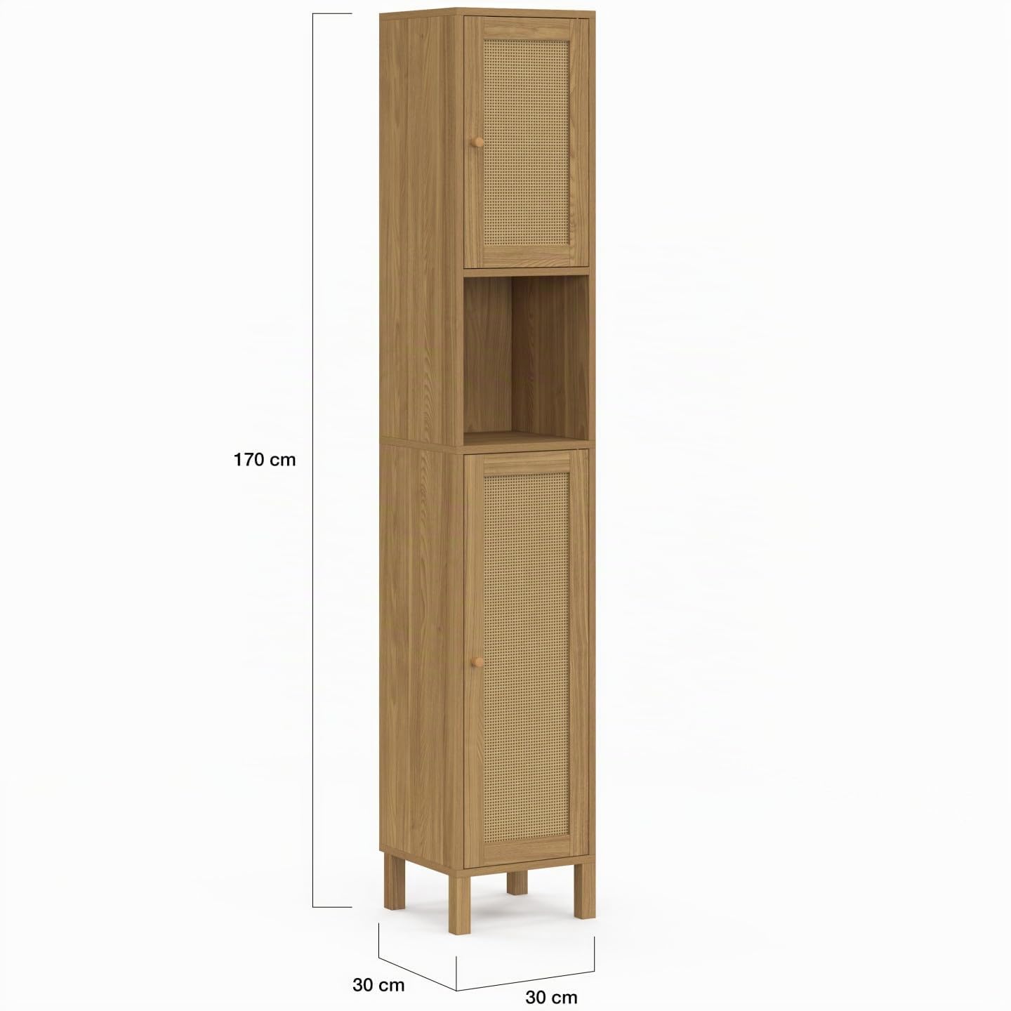 IDMarket - Meuble Colonne Salle de Bain HANAE Effet Naturel cannage