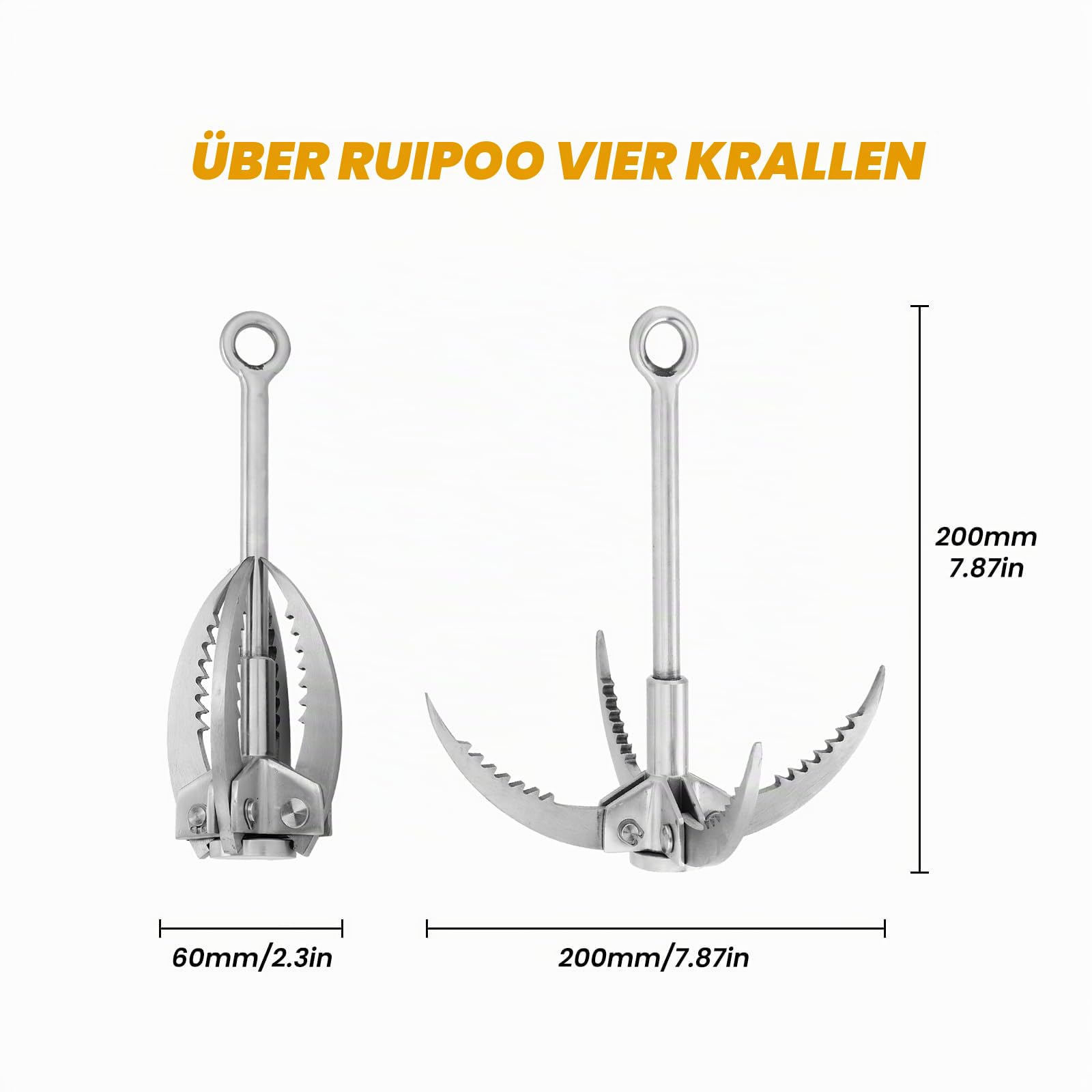 Grappling Hook, Rescue Hook Edelstahl-Klappkrallen, rutschfeste Kletterklaue, Mountaineering Hooks Kletterausrüstung Gravity Klettergriffe Outdoor Für Klettern, Abenteuer, Überleben
