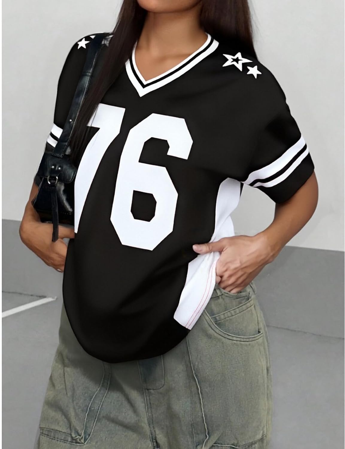 Jersey Shirts for Women Oversized V Neck Tshirt Number Graphic Shirt Casual Y2k Streetwear Tee Tops - Image 4