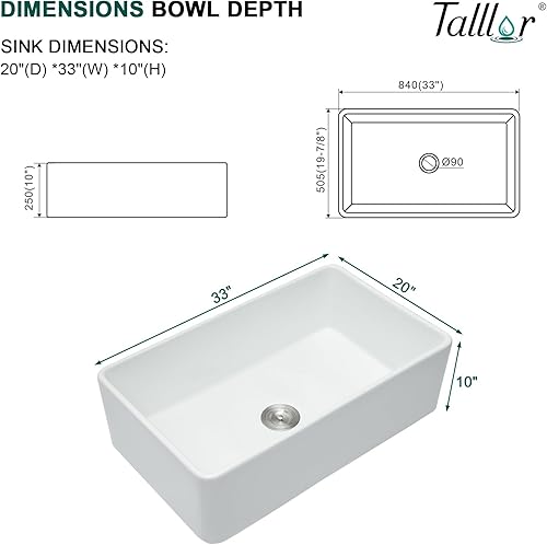 Miniatura 7 de Farmhouse Sink - 33 Inch White Farmhouse Sink Fireclay Reversible Apron Front 33x20 Undermount Installation Country Style Barn Farmers Single Bowl