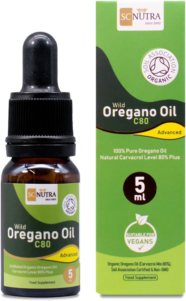 sc nutra Organic Wild Oregano Oil C80 Advanced - Undiluted Mediterranean Wild Oregano Oil - 80%+ Carvacrol & Low Thymol - 5ml / 0.17 Fl oz