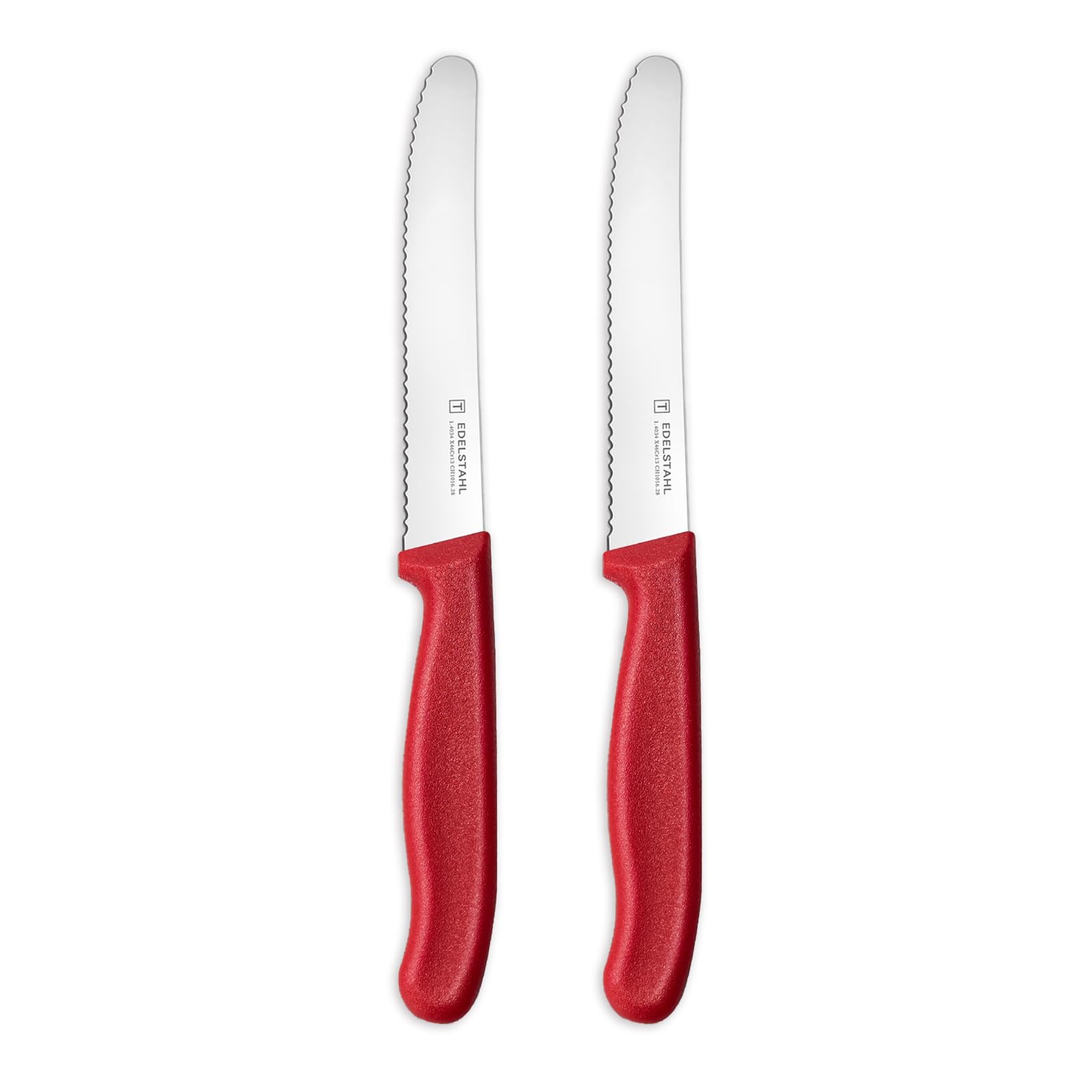 targzier Tomato Knife,Serrated Kitchen Knife,Fruit Knife,Stainless Steel Utility Knifes,Durable Tomato Knives Set for Cutting Vegetables and Fruits,Robust Plastic Handle,Set of 2,Red
