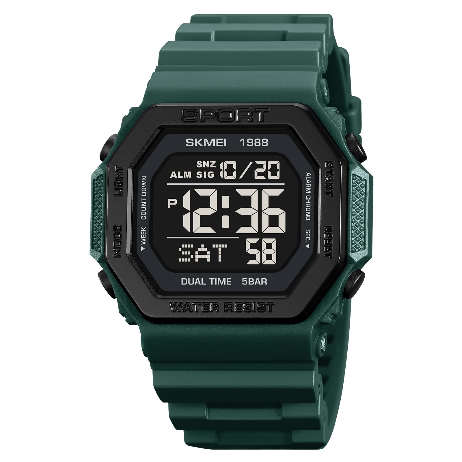 SKMEI ABS Mens Top Brands Digital Mens Waterproof Electronic Wristwatches Fashion Pu Band Sports Watch Relogio Masculino Sport Watch Men, Band Color:Green, Dial_Black (B0C3DCDND2) Amazon Price History, Amazon Price Tracker