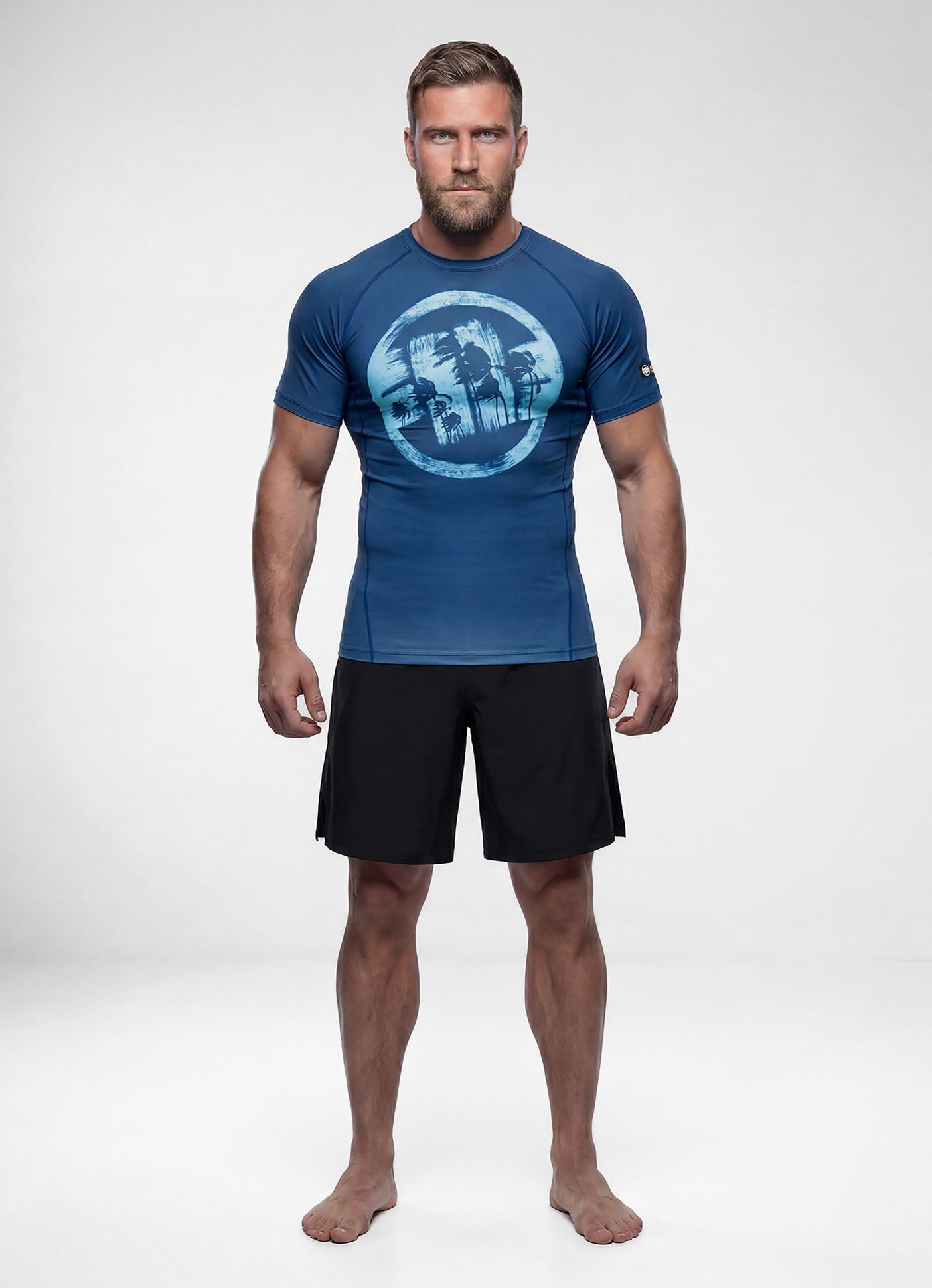 PITBULL - T-Shirt Rashguard Homme Manches Courtes Logo Palms, T Shirt Sport | Rash Guard Séchage Rapide, Tshirt Fonctionnel Élastique, Rafraichissant Chemise, Sport Chemise, De Fitness