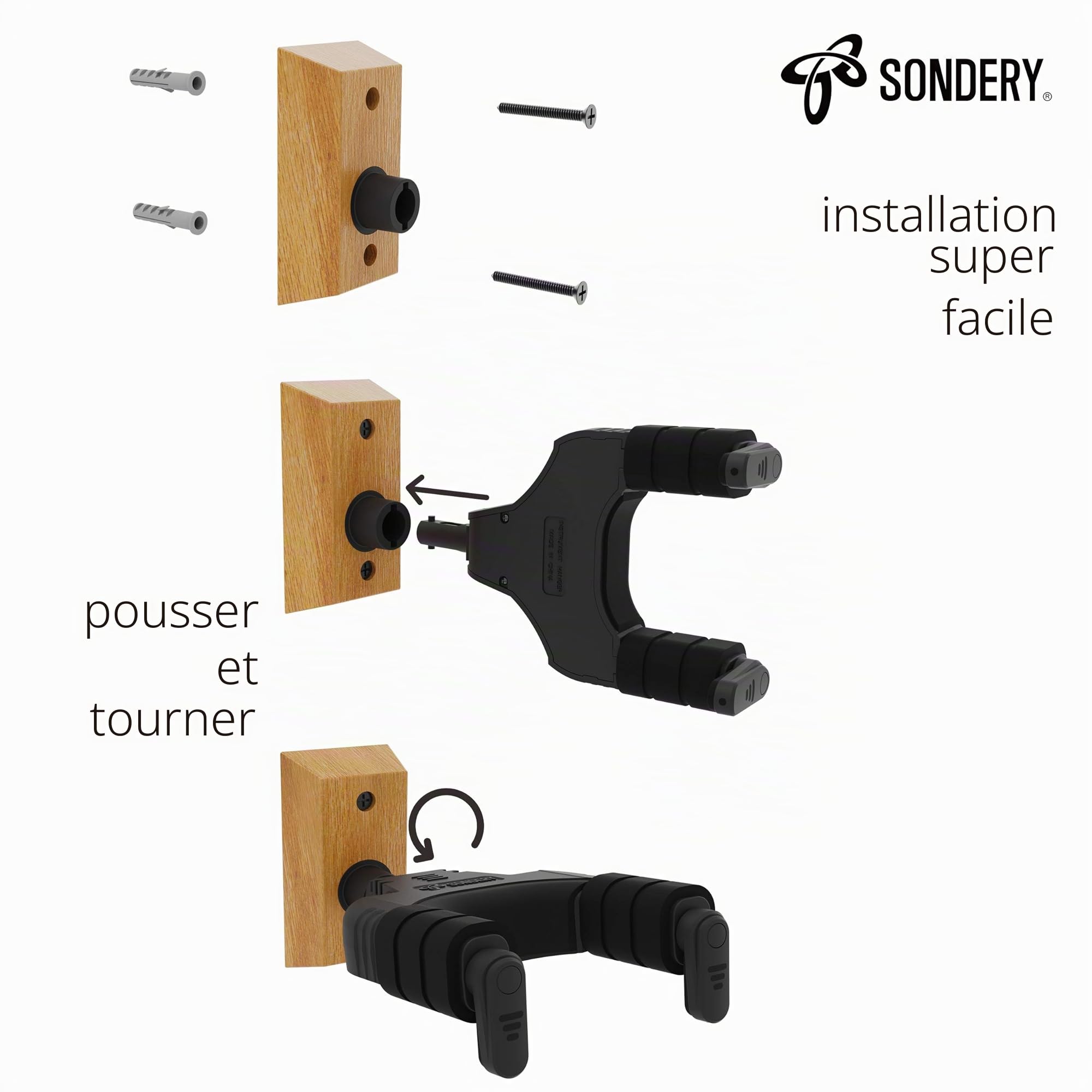 Sondery Accroche Support guitare mural porte crochet pour guitare acoustique électrique ukulélé basse, pack de 2