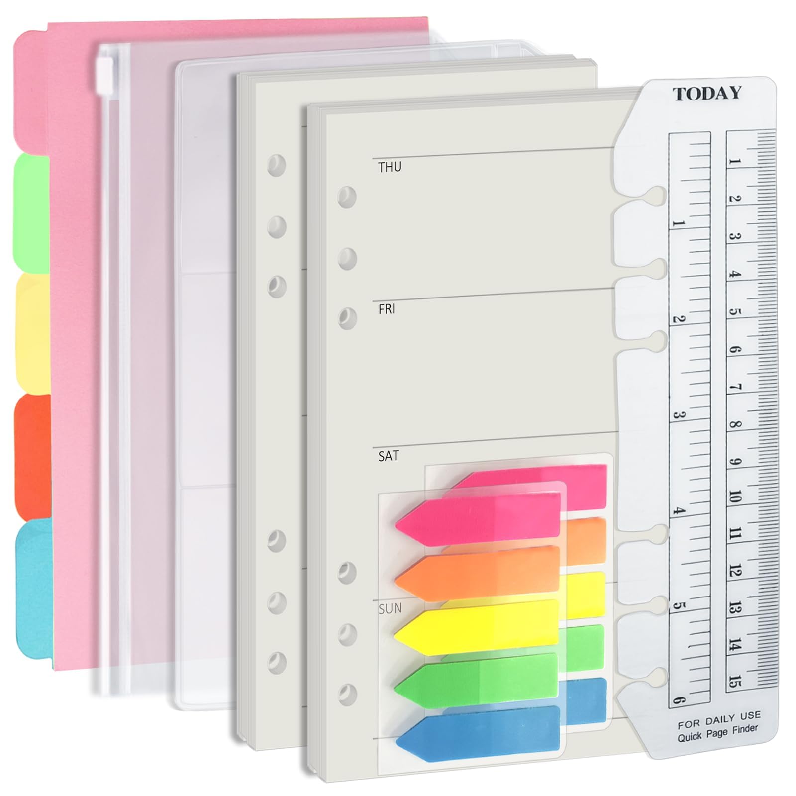 Harphia A6 6 Holes Binder Refill Value Set, 90 Sheets Loose Leaf Paper with Stickers and dividers