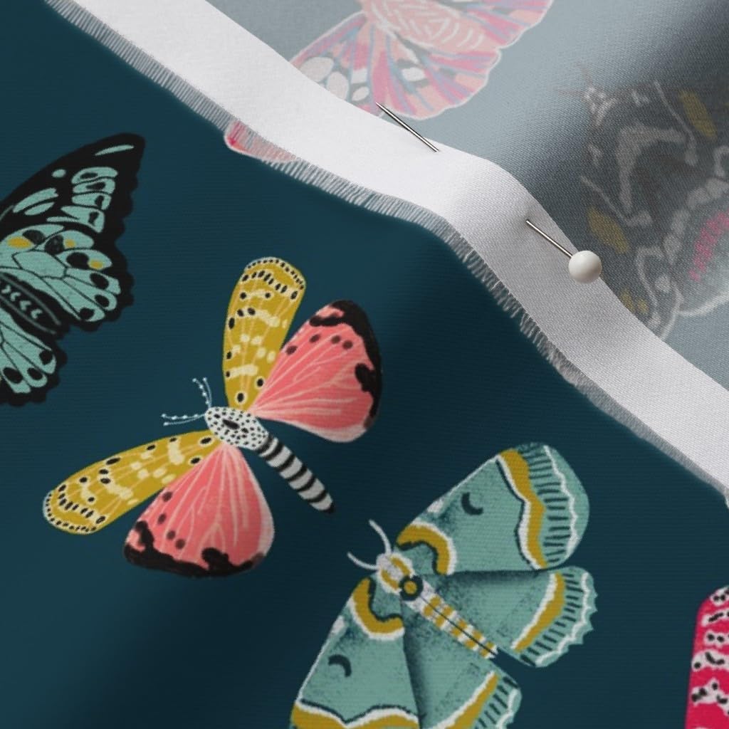 Spoonflower Fabric - Butterflies Insect Nature Moth Botanical Bugs Girl Pink Printed on Organic Cotton Sateen Fabric by The Yard - Sewing Quilting Apparel Home Decor