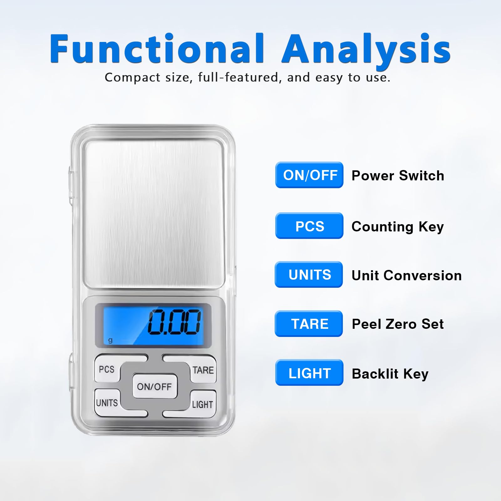 Alta Precisione Mini Elettronica Digitale Pocket Bilancia Gioielli Bilancia Bilancia Portatile 500g/0.01g Funzione di Conteggio LCD Blu g/tl/oz/ct