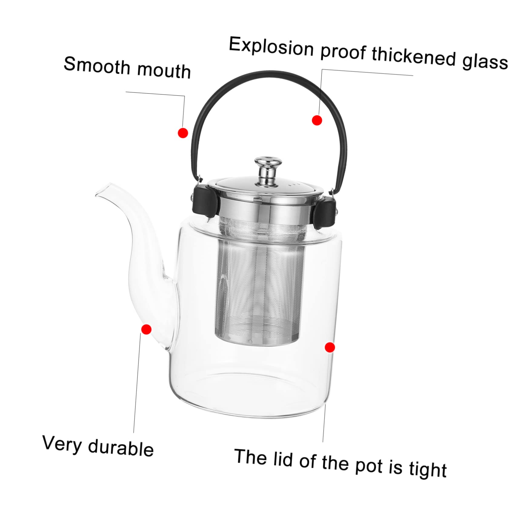 MAGICLULU Transparente Teekanne aus Glas mit Sieb Hitzebeständiger Wasserkocher Glaskessel für Teezubehör Ergonomischer Griff Geeignet für Esszimmer und Wohnzimmer