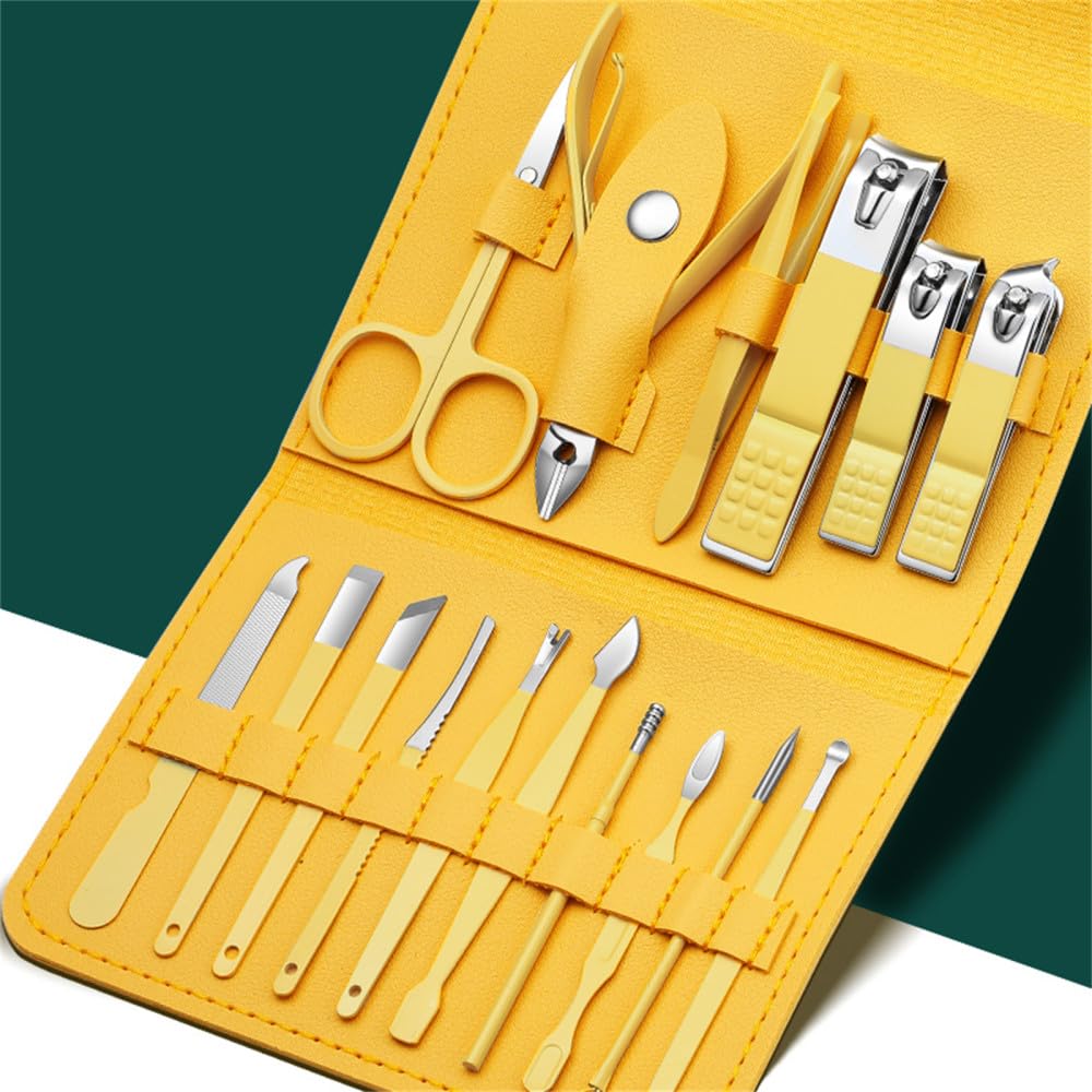 Cortaúñas para manicura, Juego de Tijeras de pedicura de Acero Inoxidable, Estuche de Viaje para Herramientas de Cuidado Personal, 20 Piezas, Color Verde Claro