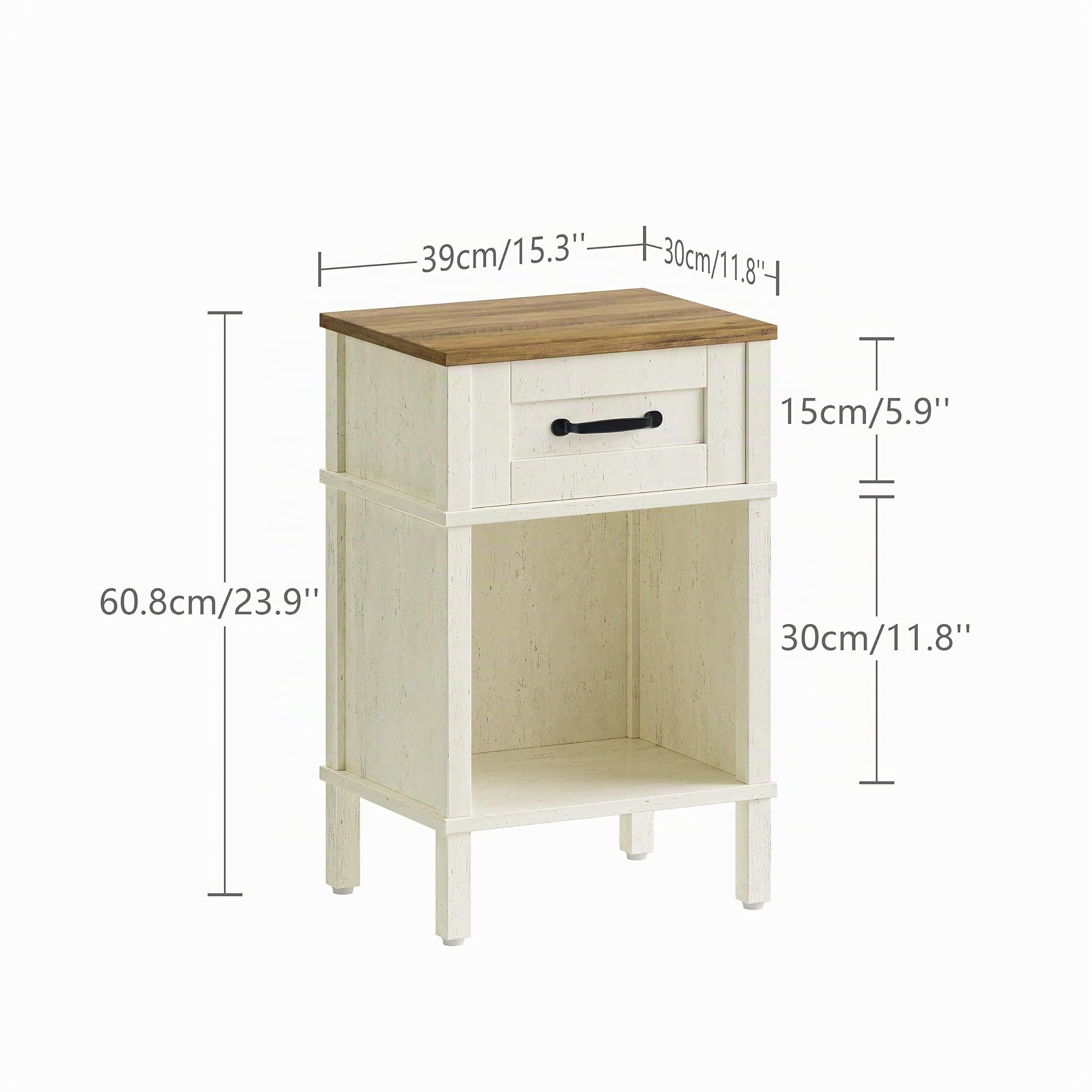 Comodino Camera da Letto Comodini Moderno con Cassetto Maniglia Scomparto Aperto Tavolino da Divano per Camera da Letto Soggiorno Crema e noce LET512WR