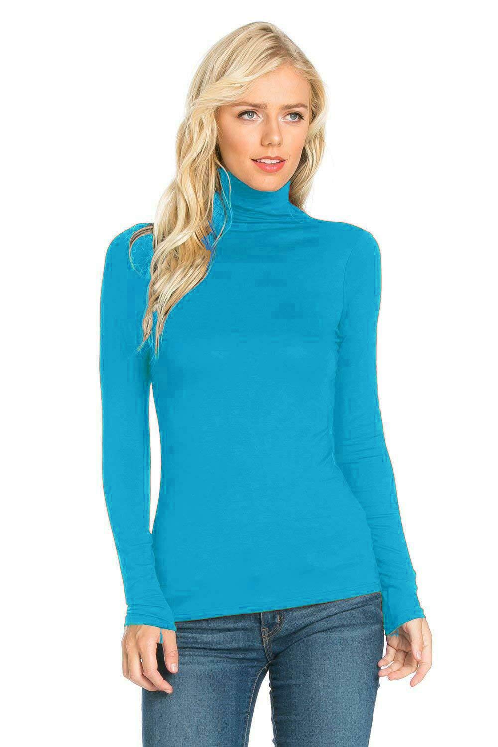 Candid Styles Women's Turquoise Polo Roll Neck Long Sleeve Turtle Neck Plain Jumper Top 8 26, 24-26 Turq