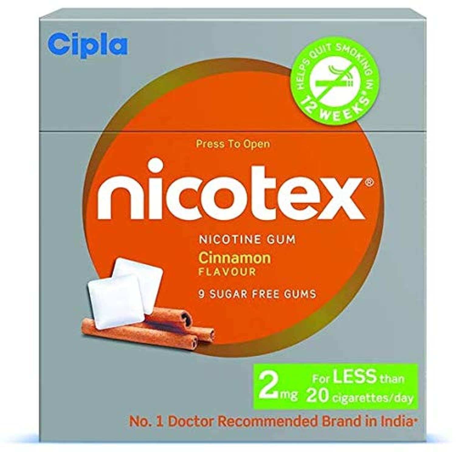 Buy Cipla Nicotex Sugar Free Gums 2mg Helps to Quit Smoking WHO