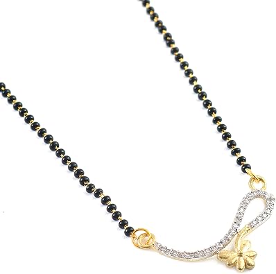 Jewar Mandi Mangalsutra for Women, CZ Multi-Stones Gold-Plated Pendant, Black Crystal Beaded Chain, Traditional Indian Jewelry Necklace for Weddings, Festivals, Gifts - Elegant Mangalsutra Necklace