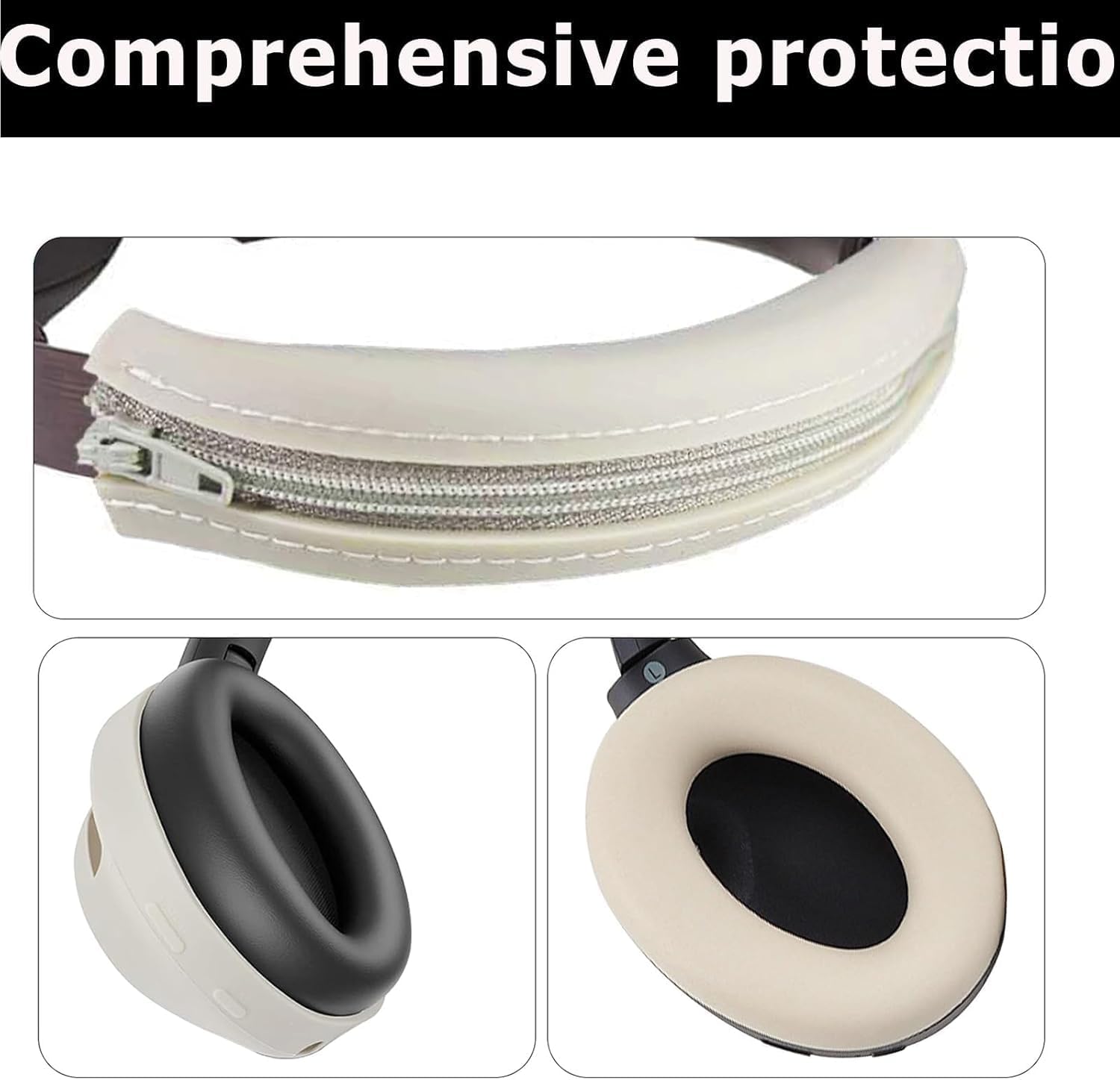 3 Set Case Cover Compatible with Sony WH-1000XM4/WH-1000XM3 Headphones,Embody Ear Pad Cover/Headband Cover/Ear Cover Soft Silicone Headphones Accessories(Off White) - Image 3