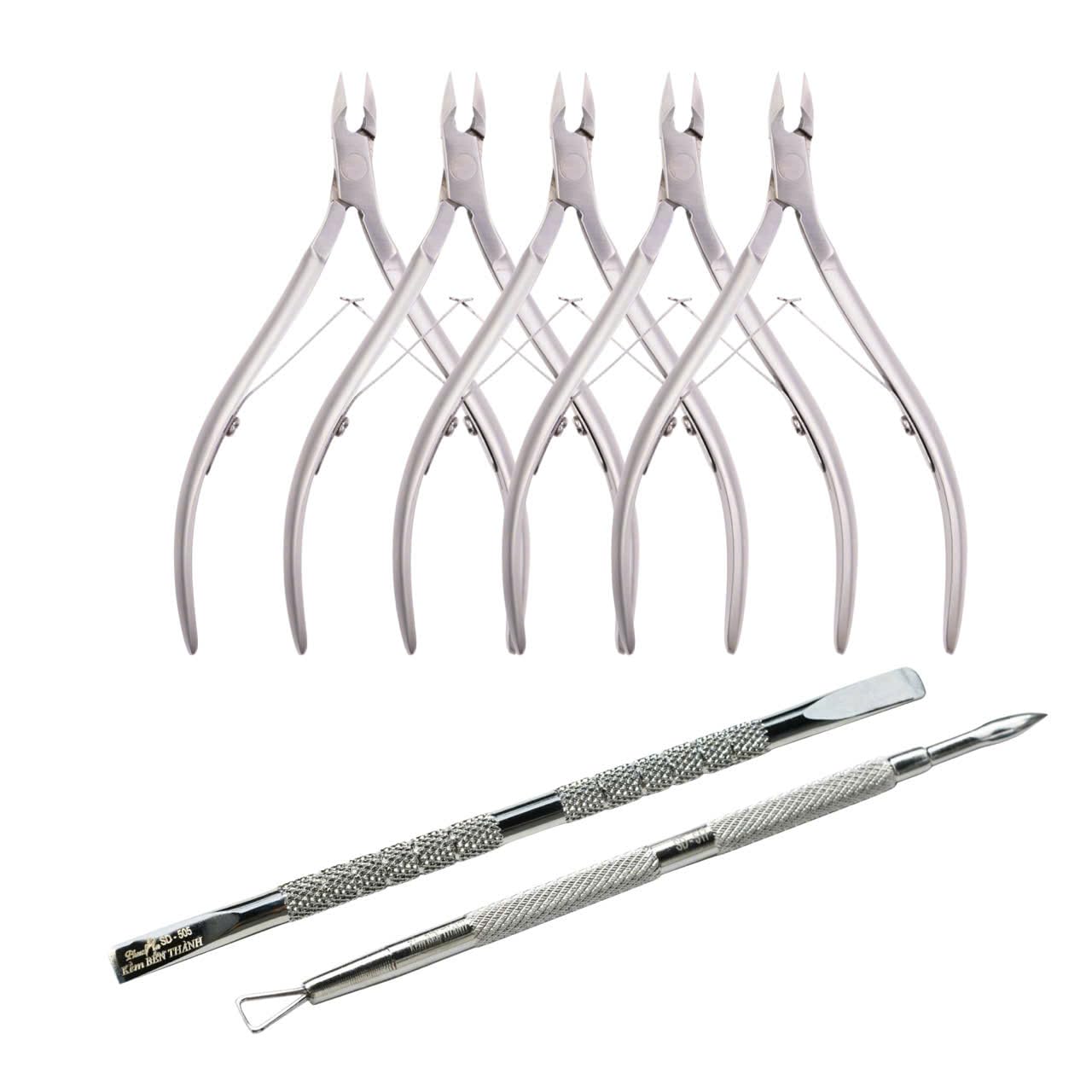 Ben Thanh Nipper Professional Manicure Tool Set – 5× KD-07 Stainless Steel Cuticle Nippers, SD505 Cuticle Pusher & SD517 Cuticle Pusher