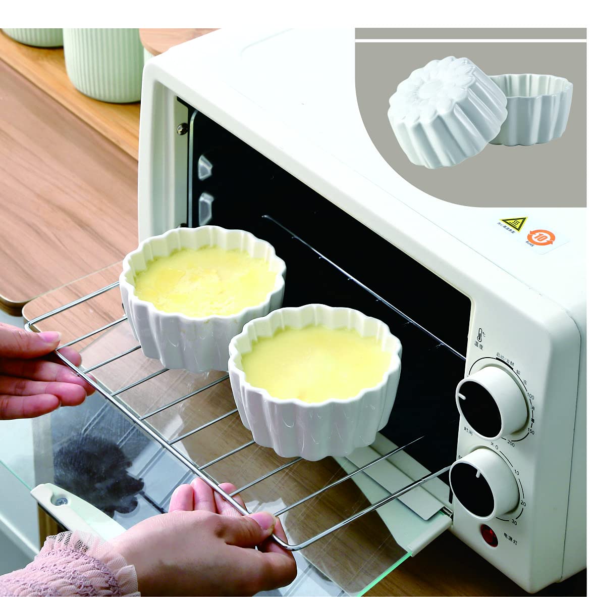 Lot De 6 Ramequins Crème Brûlée 230 Ml – Petits Plats Céramique Blanc Rétro, Micro-ondes & Four, Idéal Pudding, Gratin, Dessert